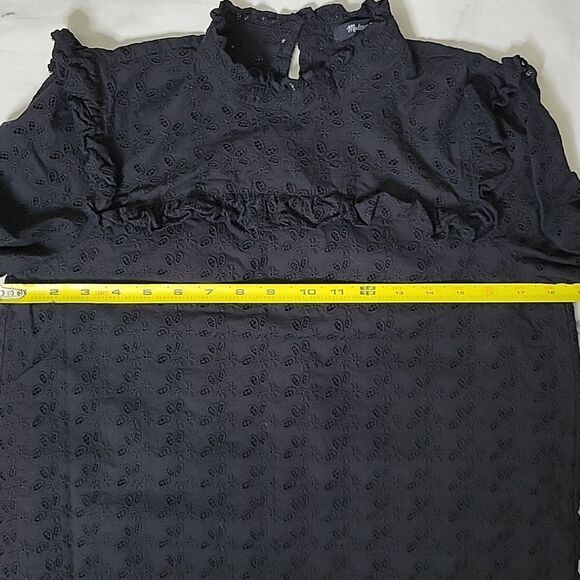 Madewell Mockneck Ruffle Black Cotton Eyelet Dress - Picture 4 of 7